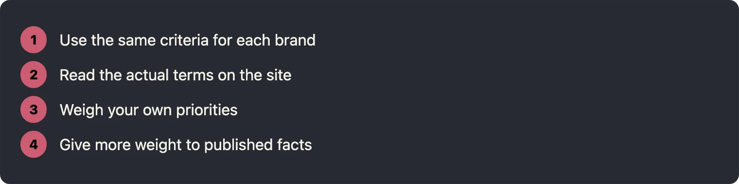 Four steps for comparing casino brands fairly