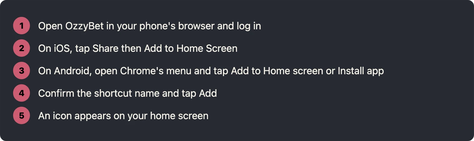 Steps to add OzzyBet shortcut on a phone