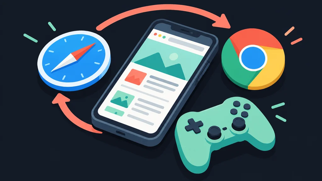 Phone with two browser icons and controller