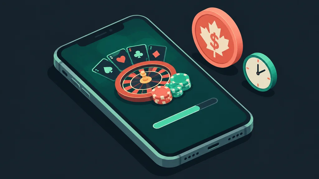Mobile device with casino game, coin, and clock