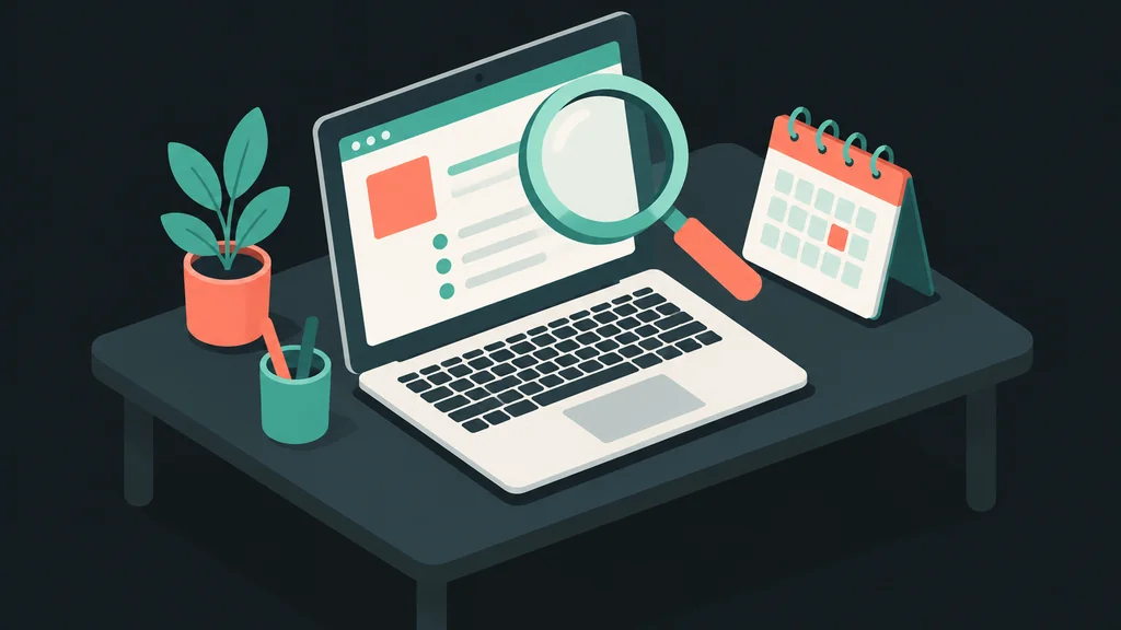 Laptop with magnifying glass and calendar icon