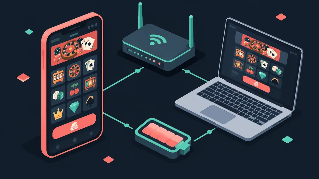 Isometric scene of smartphone casino play with laptop and router
