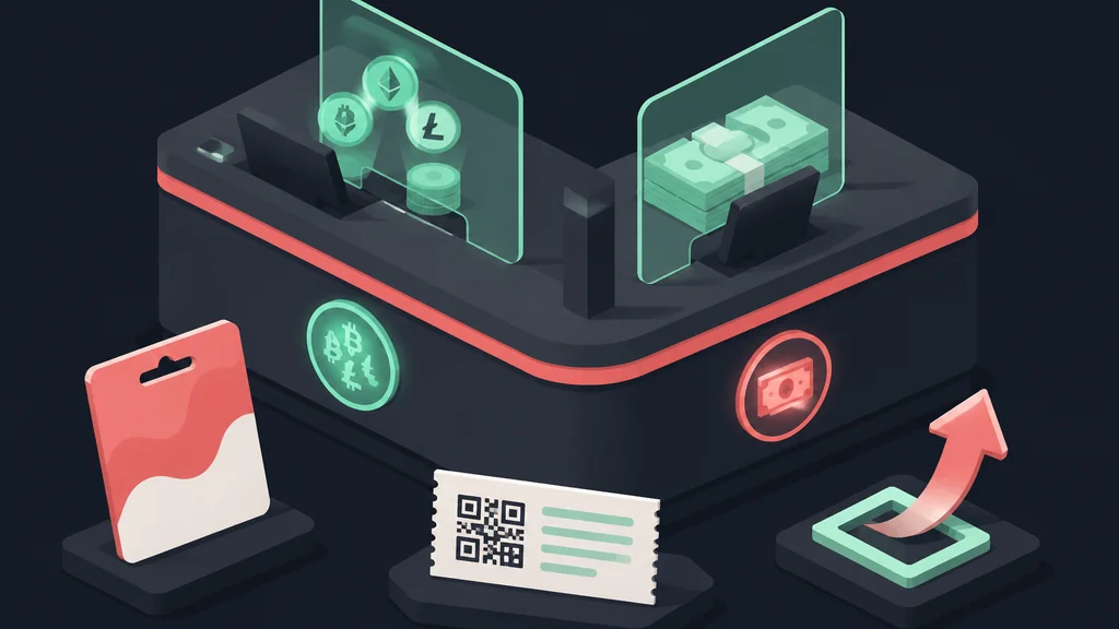 Isometric casino cashier with crypto, fiat and voucher area