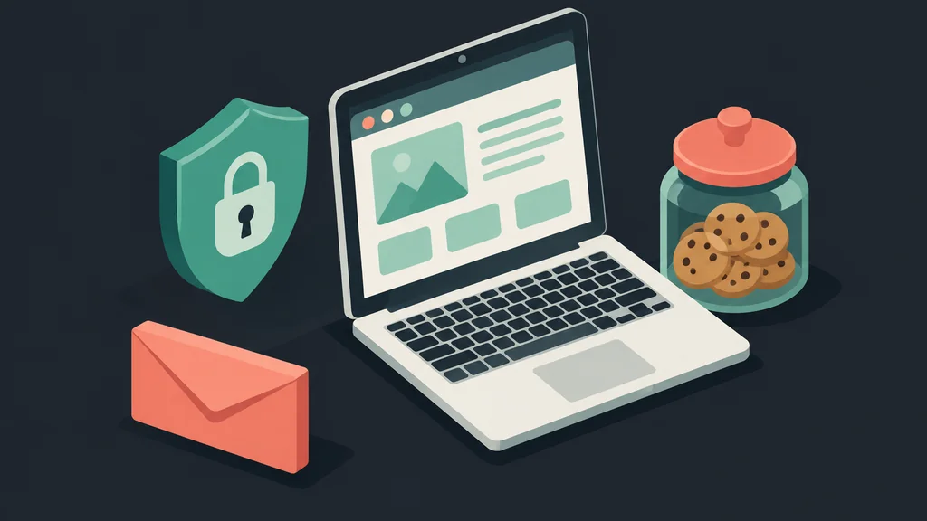Flat isometric scene of website privacy elements