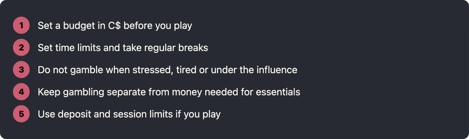 List of practical steps for safer gambling habits
