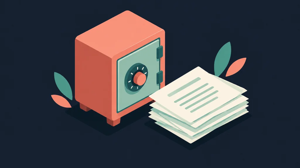 Flat isometric safe and papers showing site terms