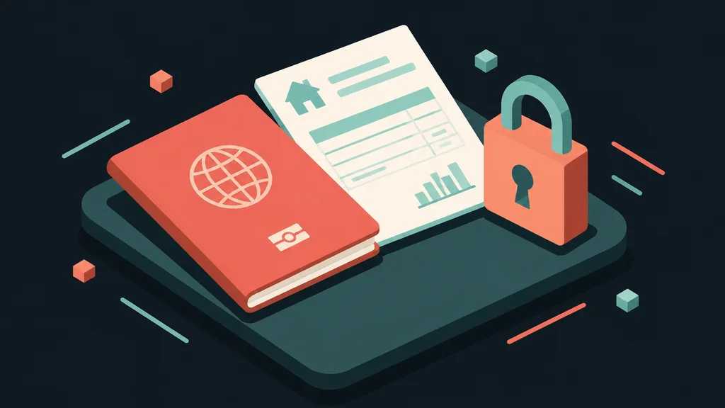 Passport and utility bill beside a closed padlock