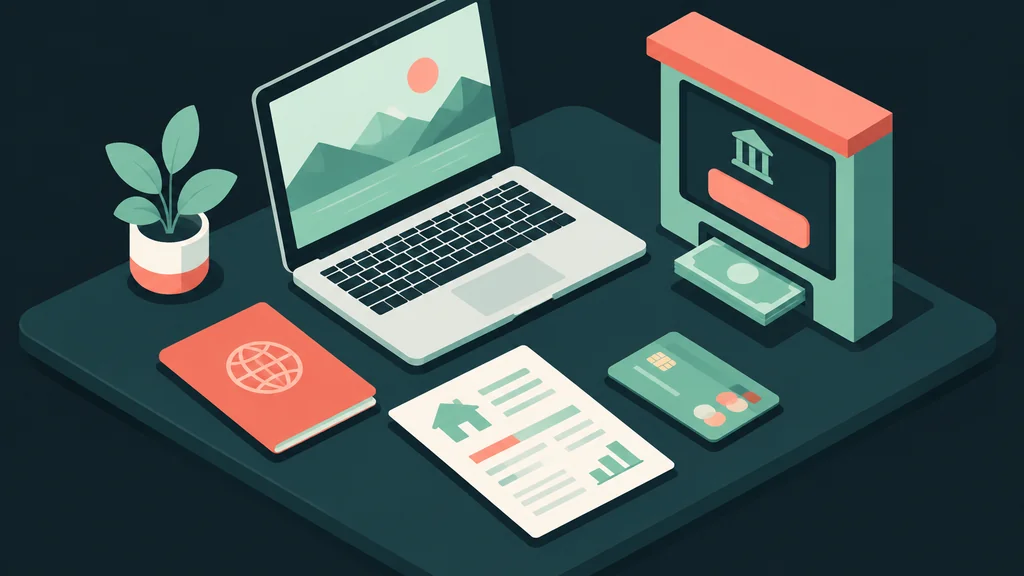 Isometric desk with documents for identity verification